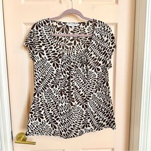 Trina Turk Brown and White Leaf Print Top